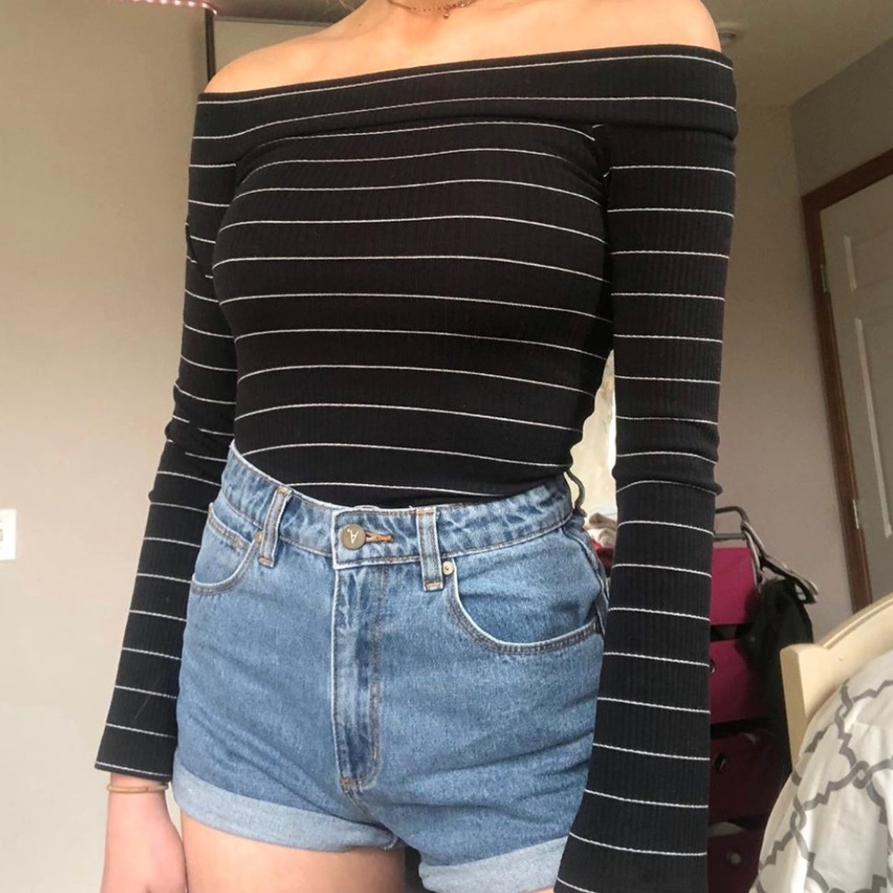 Pacsun off the shoulder black/white striped top